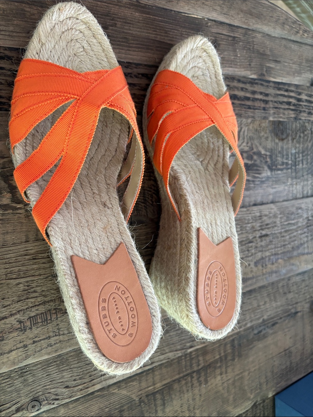 Stubbs & Wootton Orange Crisscross Espadrille Wedges